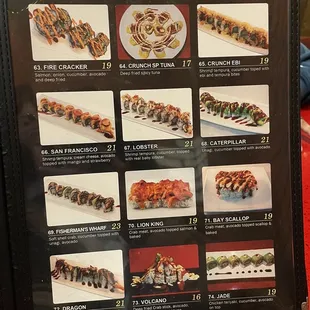 sushi and sashimi, menu