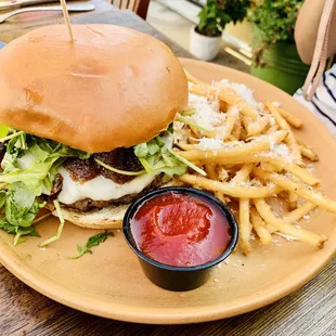 Burger Special - ribeye burger, arugula, bacon jam, truffled mushrooms and truffle fries $20