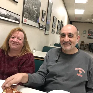 Our childhood friends Kim and Tim sharing a Sicilian pizza.