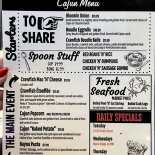 Cajun Menu