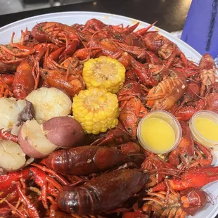 Crawfish, corn and potatoes