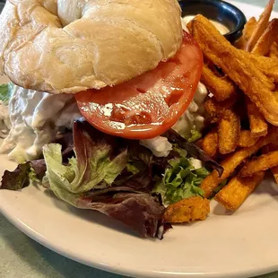 Chicken salad Sando w/ sweet potato fries