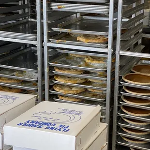 trays of pies in a bakery