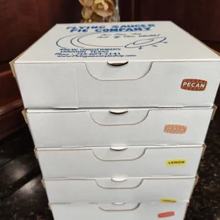 Stack of boxed pies
