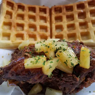 Hawaiian Teriyaki Hen and house made Belgian waffle.
