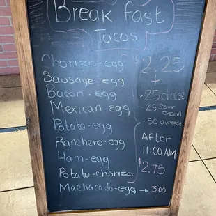 Updated breakfast menu Sept 23