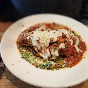 Hubby&apos;s lasagna. Bit soupy.