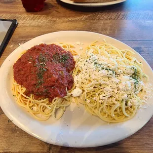 Spaghetti with Marinara and Mizithra sauces