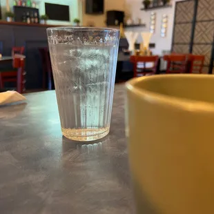 a glass of water on a table