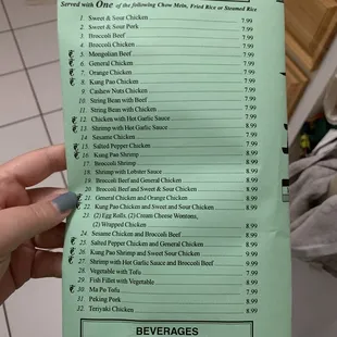 Menu. Combination plate specials are a great price and a ton of food!