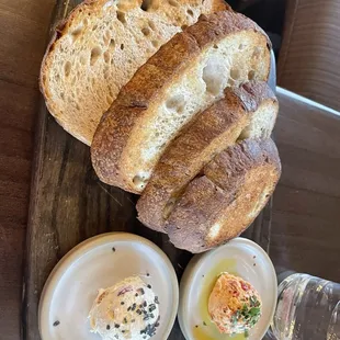 Sourdough with lavender butter and red pepper butter