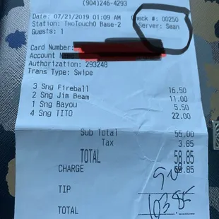 Receipt of my total.