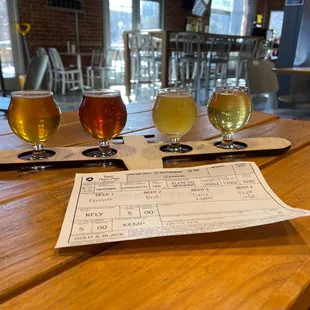 Flight sample to start the day. Guava, Red Ale, Tipsy Nipper, and Flyte Lyte.