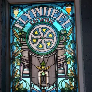 a stained glass window in a building