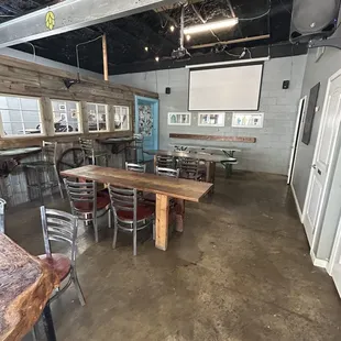tables and chairs in a large room