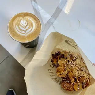 Latte and almond croissant