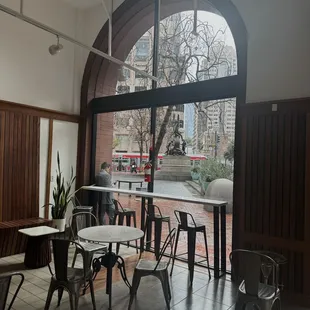 a view of the street through the window