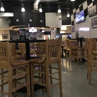 tables and chairs in a restaurant