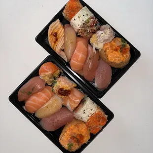 a variety of rolls and nigiri