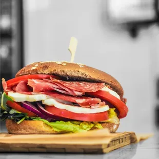 a sandwich on a cutting board