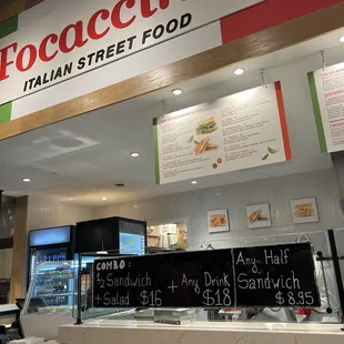 a view of a restaurant counter