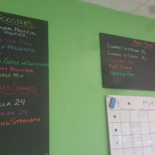 a menu and a chalk board