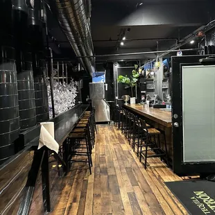 a bar with wooden floors