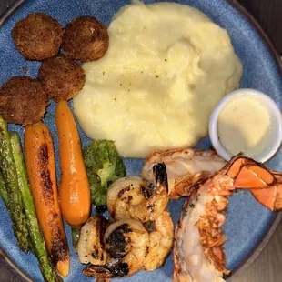Mixed seafood dinner.