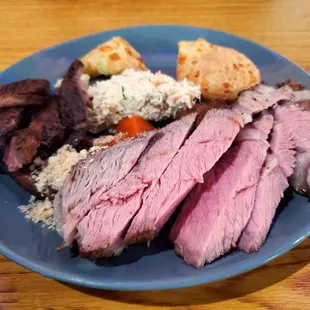 Rib Eye (front), Picanha (left), Pão de Queijo (back)