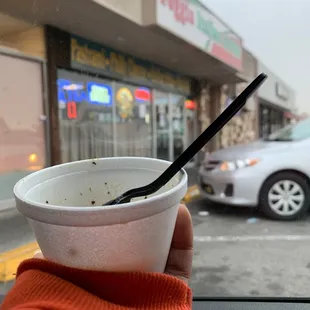 The owner gave us a small soup while we wait for our food  it&apos;s a cold day today and this homemade soup warmed my soul.