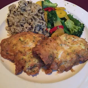 Chicken Romano with fresh steamed veggies and rice.