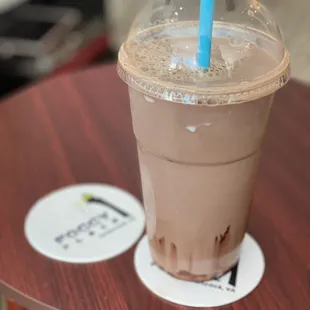 a cold beverage on a table