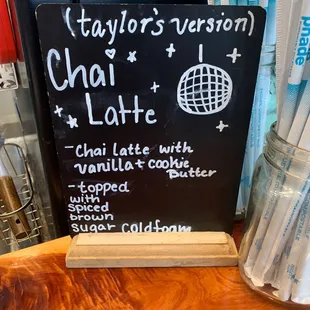 a menu on a blackboard