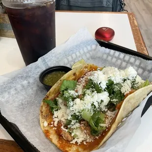 Everything Taco (huge) and a large iced coffee