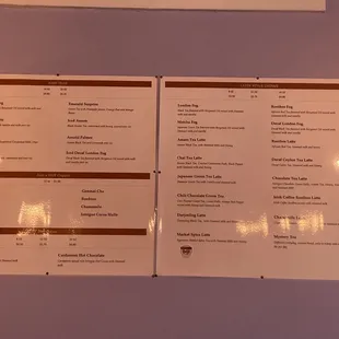 Menu of teas!