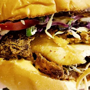 The batter was burnt, the chx breast was dry and the slaw wasn't dressed well.