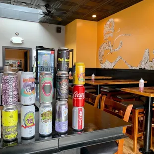 a variety of beer cans