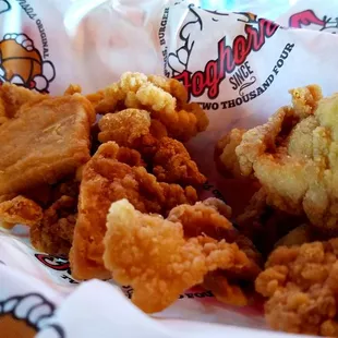 Chickarones (fried chicken skins with little hunks of chicken)