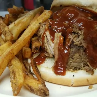 Pulled pork sandwich with fries!