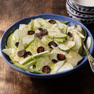 Apple &amp; Fig Salad: Granny Smith apples and manchego cheese tossed with honey, cracked pepper and black mission figs.