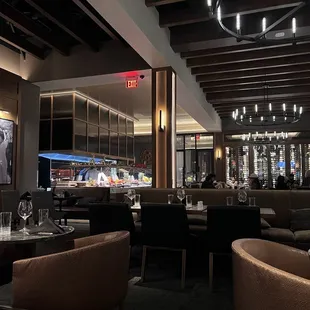 Large dining room with high ceilings