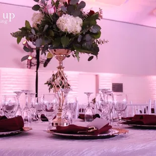 Beautiful wedding w/ decor by Fabulous Creations &amp; Blush Uplighting by Brighten Up Event Lighting www.brightenuplighting.com