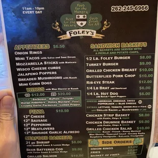 Bar menu