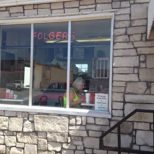 Outside! Tiny mom and pops place.