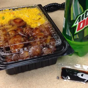 General Tso&apos;s chicken and fried rice with 24oz Mountain Dew