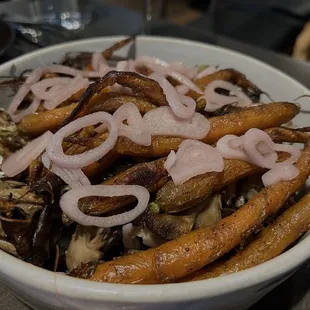 Carrots and maitake mushrooms