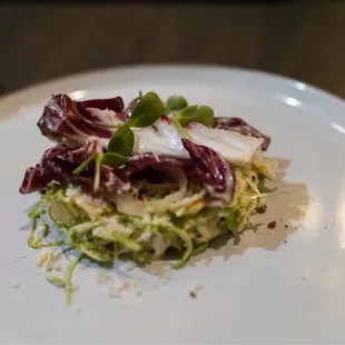 Brussels Sprout Salad, pine nut butter, crispy sunchoke, parmesan vinaigrette