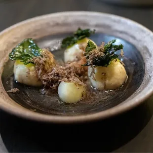 Ricotta Gnudi, chestnut puree, braised kohlrabi, brown butter, black truffle