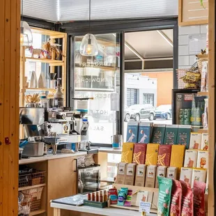 a coffee shop with a variety of items