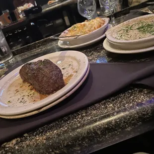 Petite Filet Mignon jalapeños Mac and cheese Garlic Potato Casserole